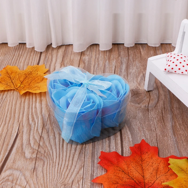 3 шт./компл. ароматическое мыло для ванны с лепестками роз + коробка в форме сердца