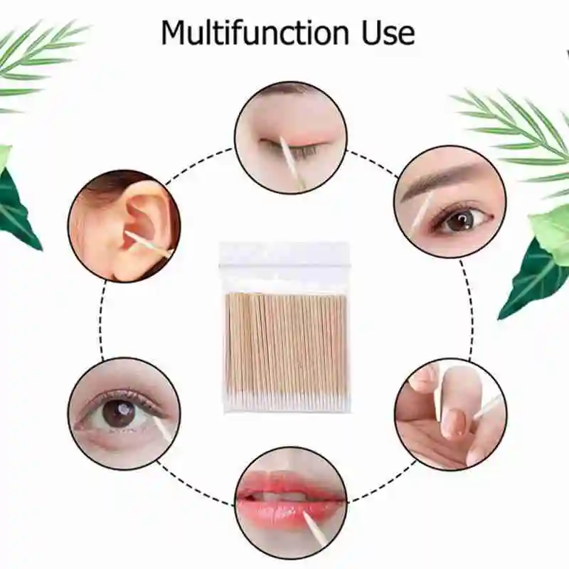 

100pcs Single Head Disposable Pointed Cotton Swabs Bamboo Wooden Ear cleaning sticks Swab stick Buds Permanent Makeup Tools