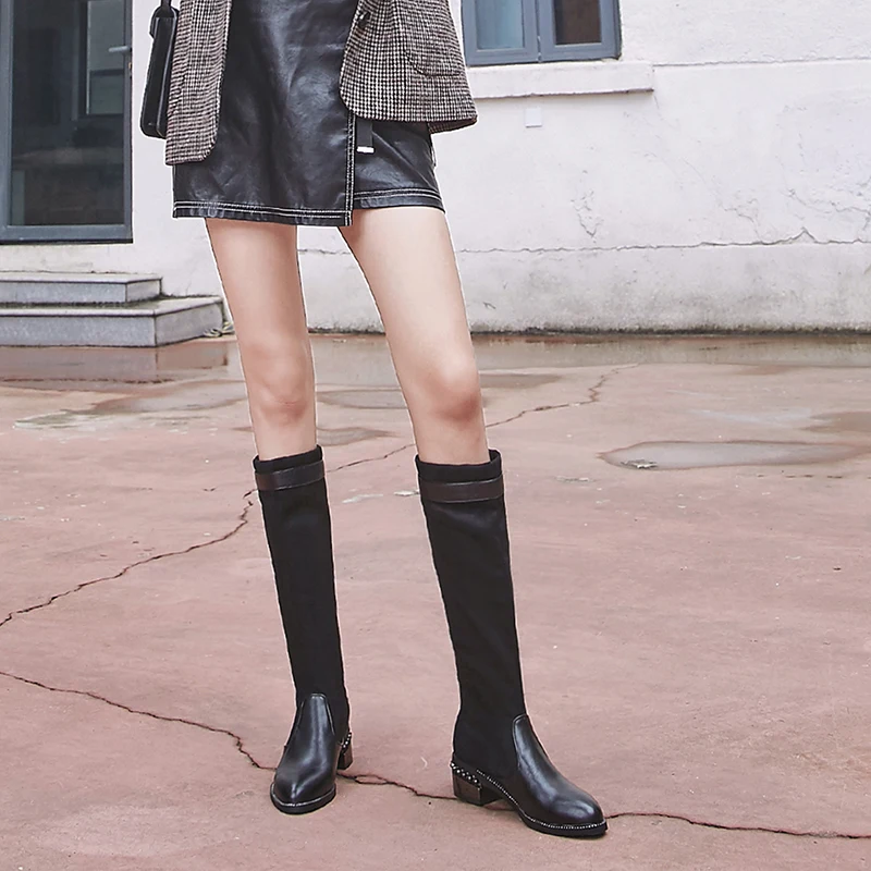 Британские модные красивые сапоги в клетку на толстом каблуке рыцарские большие