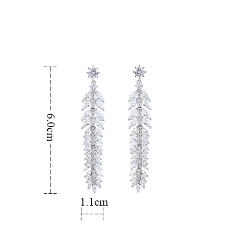 

European and American full diamond leaves, micro-inlaid zircon, women's exaggerated long pendant, women's copper inlaid earrings