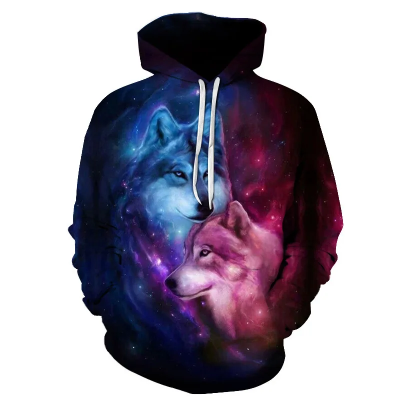 

2021 Fashion Men Wolf Animal 3D Printed Hooded Hoodies Men / Women's Shinning Wolf Design Sweatshirts 3D Harajuku Hoody