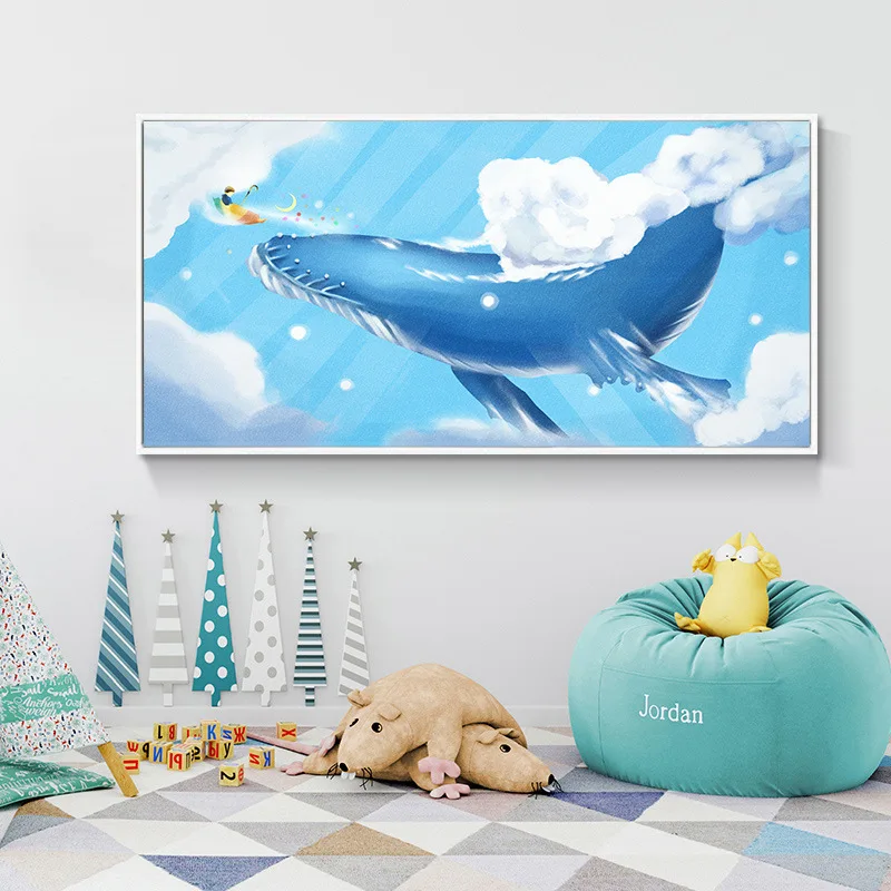 

Vintage Home Decoration Accessories Kids Room Living Wall Art Paintings Interior Bedroom Cartoon Hanging Painting Sea Sky Whale