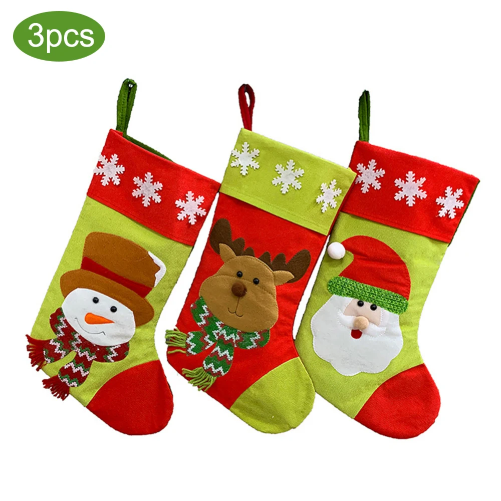 

Комплект из 3 предметов, рождественские чулки конфеты подарочные пакеты с Висячие серьги-кольца Санта Клаус снеговик кулон "носок" для дома ...