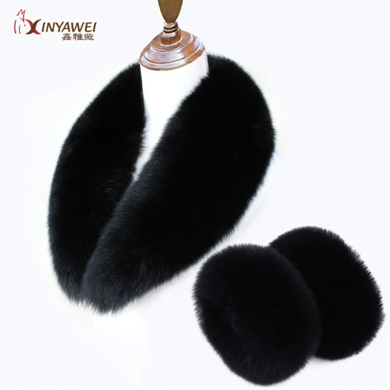 

2019 Real Fur Collar Coat Shawl Winter Women Solid Fox Fur Scarf Autumn Fashion Soft Big Shawl 80cm 11cm