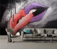 custom wallpaper 3d mural european hand painted oil painting red lips with love background wall decoration painting