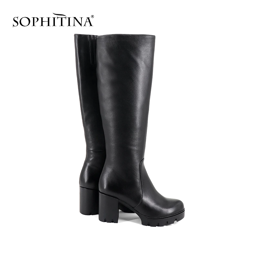 SOPHITINA/Сапоги женские на осень и зиму. Новые классические ботинки из натуральной кожи высокого качества. Удобная обувь с округленным носком на среднем квадратном каблуке и противоскользящей подошве. Лаконичные.SC358