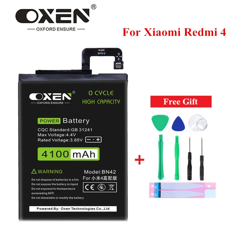 OXEN BN42 батарея для Xiaomi Redmi 4 Полная Емкость замена батареи BN 42 батарея Аккумулятор 4100 мАч Бесплатные инструменты