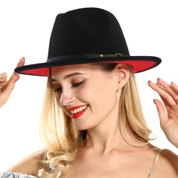 size 56 58cm fashion patchwork black red womens wool hollow western cowboy hat with sun god belt cowgirl jazz cap ad0848