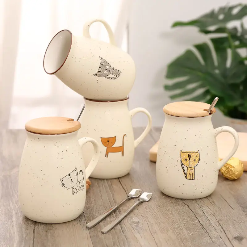 Термостойкая фарфоровая кружка с мультяшным рисунком 380 мл милая кошка