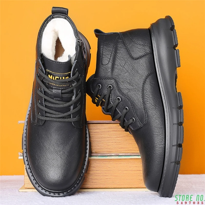 

2021 Man's Genuine Leather Boots Winter Snow Shoes Wool Inner Anti slip Father Ankle Boots Waterproof Man Snow Boots
