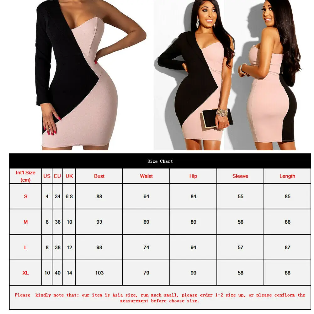 

Women One Shoulder Patchwork Bandage Bodycon Dress 2020 Fashion New Elegant Evening Party Dress Female Sexy Slim Mini Dress