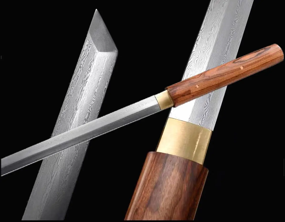 

Handmade High Quality Wushu Sword Sharp Damascus Steel Blade Kung Fu Jian Rosewood Sheath Battle Ready Full Tang