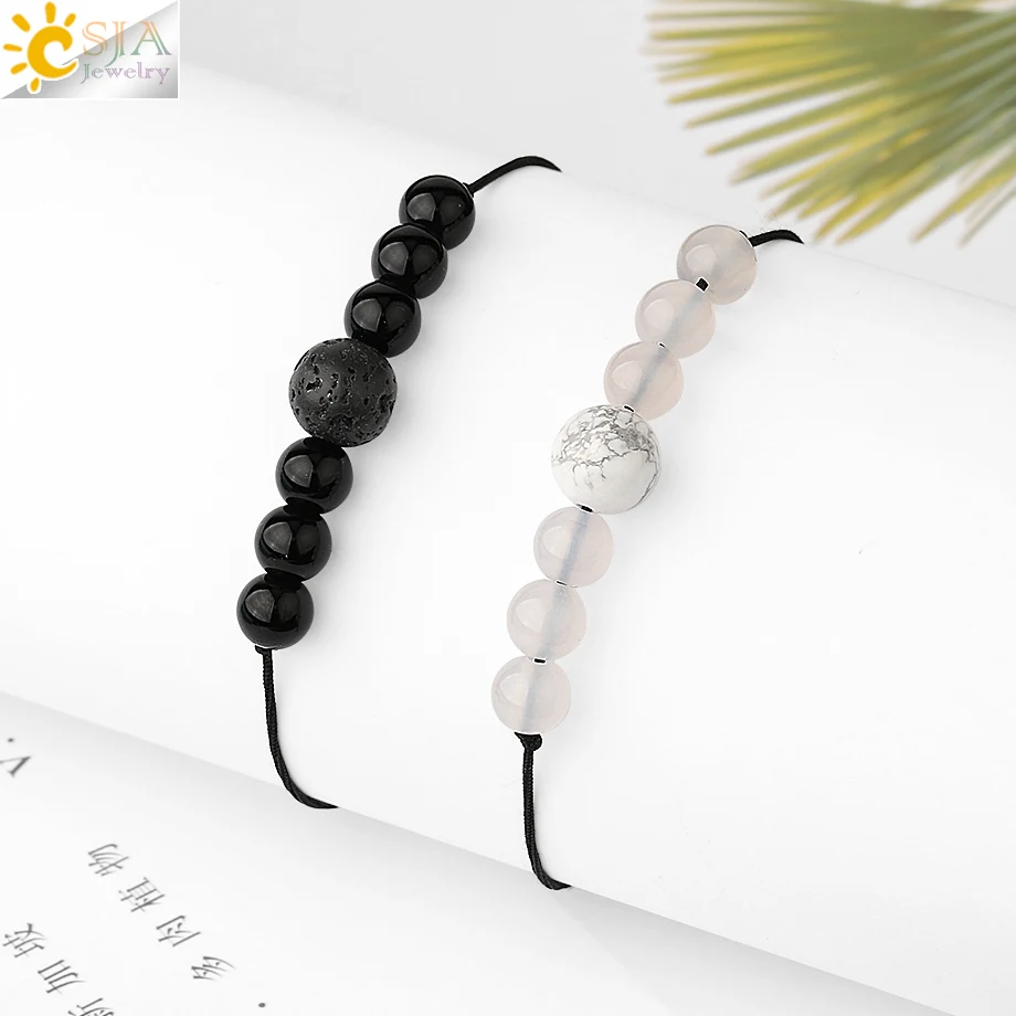 Браслеты CSJA из натурального оникса с оплеткой регулируемые браслеты черных и