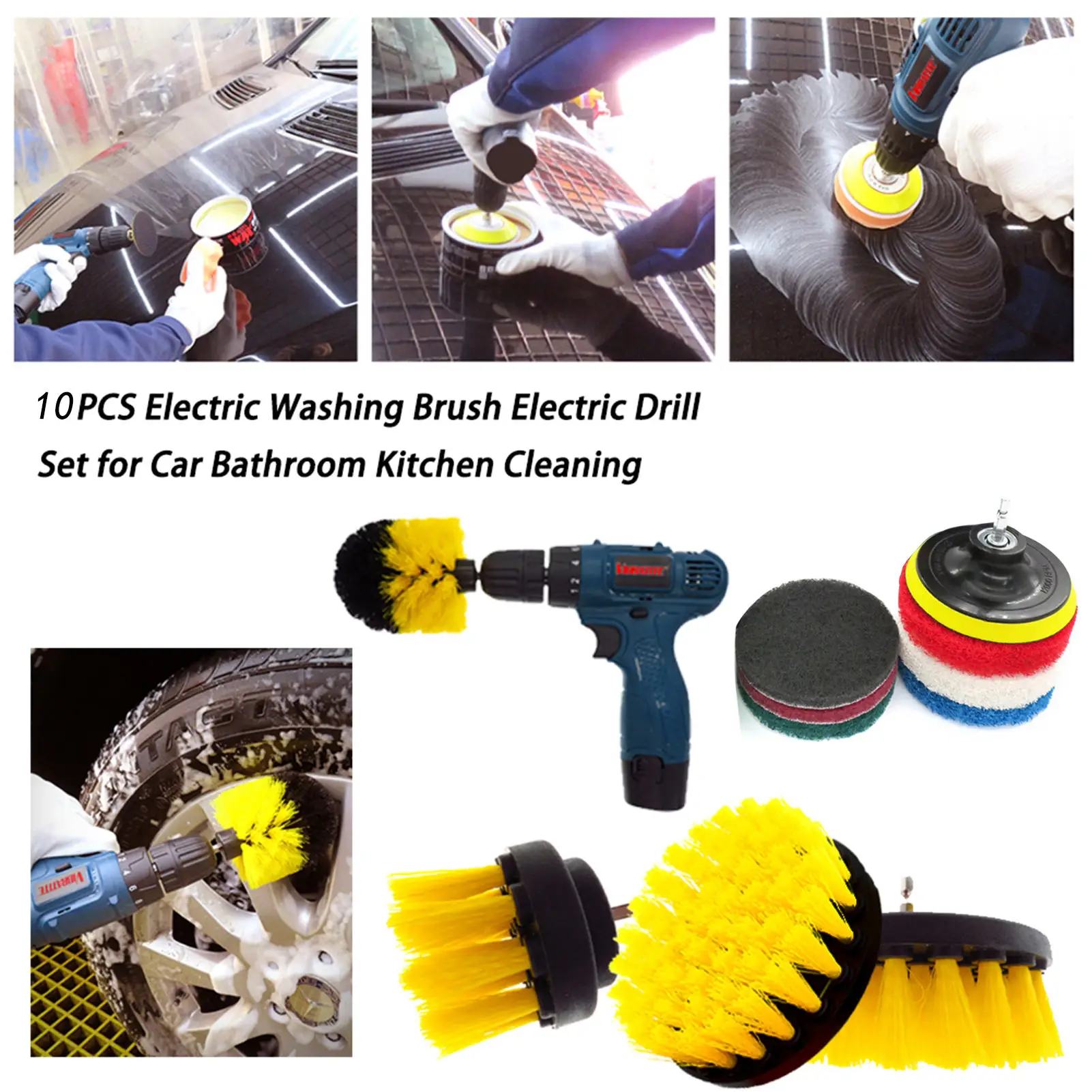 

Drill Brush Scrub Pads 10Pcs Drill Brush Attachments Set Cleaning Brush For Drill Shower Car Tile All Purpose Scrubber Cleaning