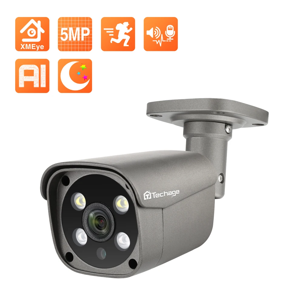 

H.265 5MP PoE IP Camera Outdoor Waterproof Video Recording Security Camera Ai Human Detection Two Way Audio Color Night