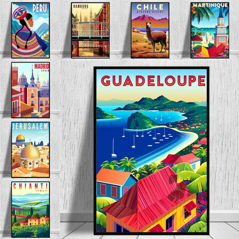 

Nordic Vintage Travel Cities Italy Caribbean Chile Canvas Painting Minimal Landscape Cityscape Posters Prints Home Decoration