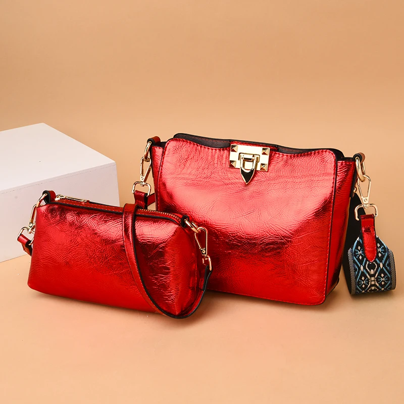 

2PCS/lot Women Son-mother Bag Wide Shoulder Strap Quilted Bucket Bag Shoulder Bags sac a main