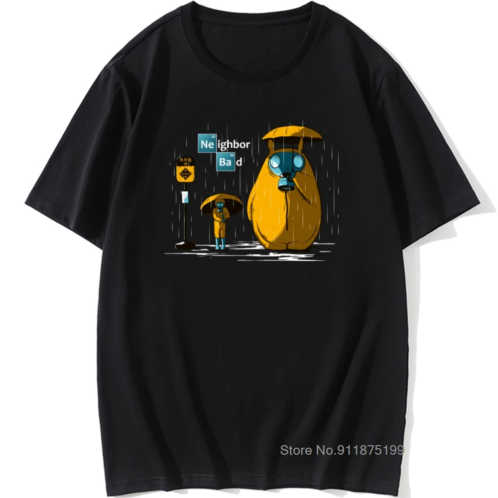 Japan Anime T-shirt Men Breaking Neighbor Funny Tees Mens Cotton T Shirts Breaking Bad Tops Neighbor Totoro Tshirt Raining Day