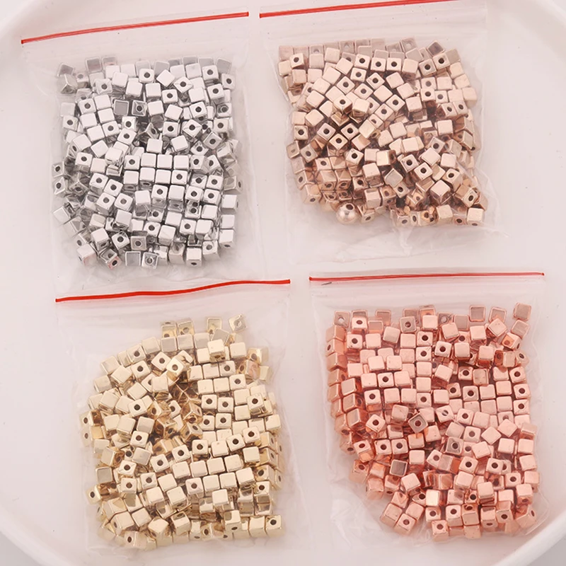 

200pcs/lot 4x4mm Gold Acrylic Cube Beads CCB Square Loose Spacer Beads Charms For Jewelry Making DIY Bracelet Necklace Supplies