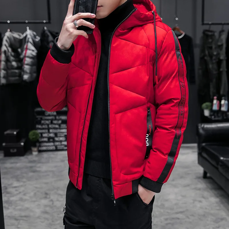 2021 New Fashion Fit Hooded Men Parkas Slim Solid Color Mens Coat Casual Thick Windbreakers Winter Outwear Male Cotton Padded