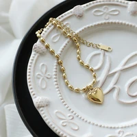 amaiyllis 14k gold oval barrel beads bracelet round bead love glossy heart bracelet for women jewelry gift