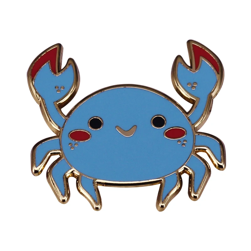 

Cute little crab pin badge with cartoon happy face summer's delicious food