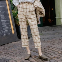 inman autumn spring artsy vintage retro trousers set england style plaid women casual office shaped capri pants suit