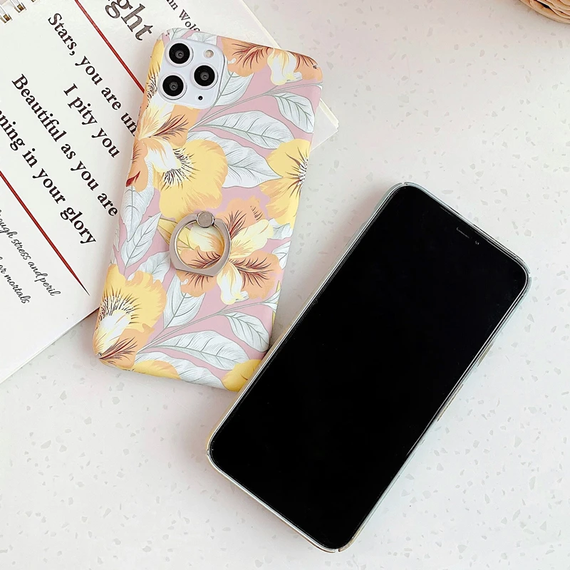 KEXIN Abstract Leaf Phone Cases For iPhone 11 Pro XS MAX XR 6S 6 7 8 Plus Case Matte Plants Leaves Cover With Finger Ring |