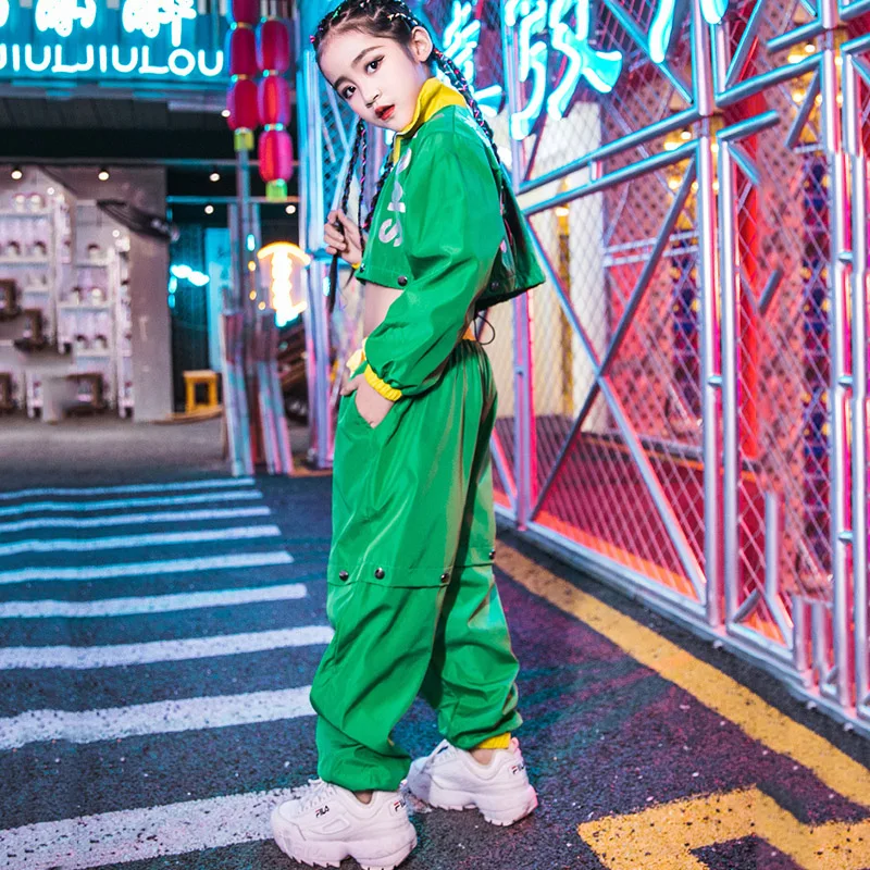 Новое платье для девочек в стиле хип-хоп Детские костюмы Зеленый джазовая