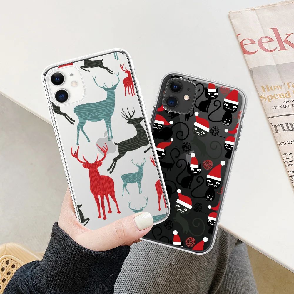 moskado Elk Christmas Stocking Snowman Phone Case for iphone 11 Pro Max 12 13 Mini X XR XS Max 7 8 Plus Dust-proof Phone Shell