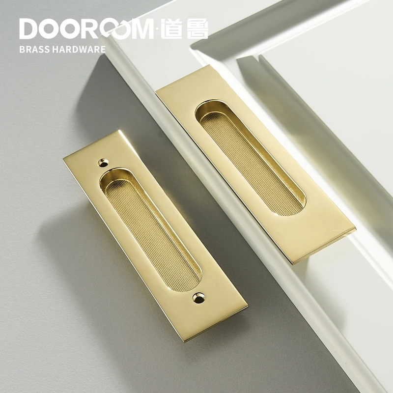 Dooroom-Juego de cerradura de puerta corredera de latón, manijas doradas de PVD, tirador de empuje americano moderno para Interior de sala de estar, baño, balcón y cocina