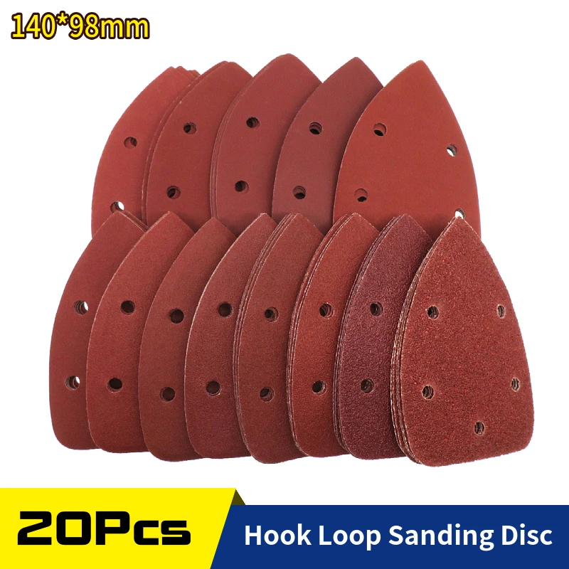 

140*98*mm 5Hole Sanding Sheets Triangle Red Sandpaper Hook & Loop 40 -1000 Grits Abrasive Sanding Disc For Wood Sanding(20 Pcs)