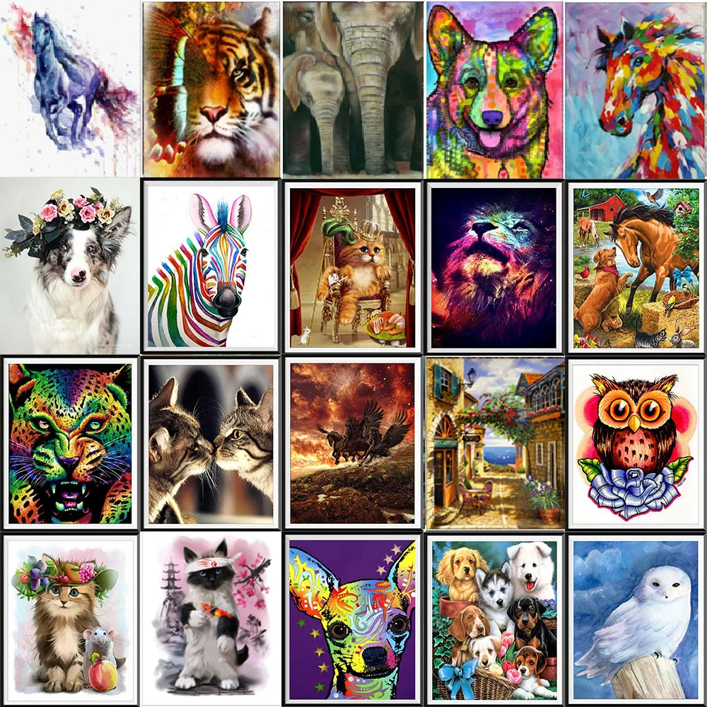 

Animal Mosaic Diamond Cross Stitch Art Painting 5D Diy Paint Arts Crafts for Adult Horse Cat Embroidery Diamond Wall Decor