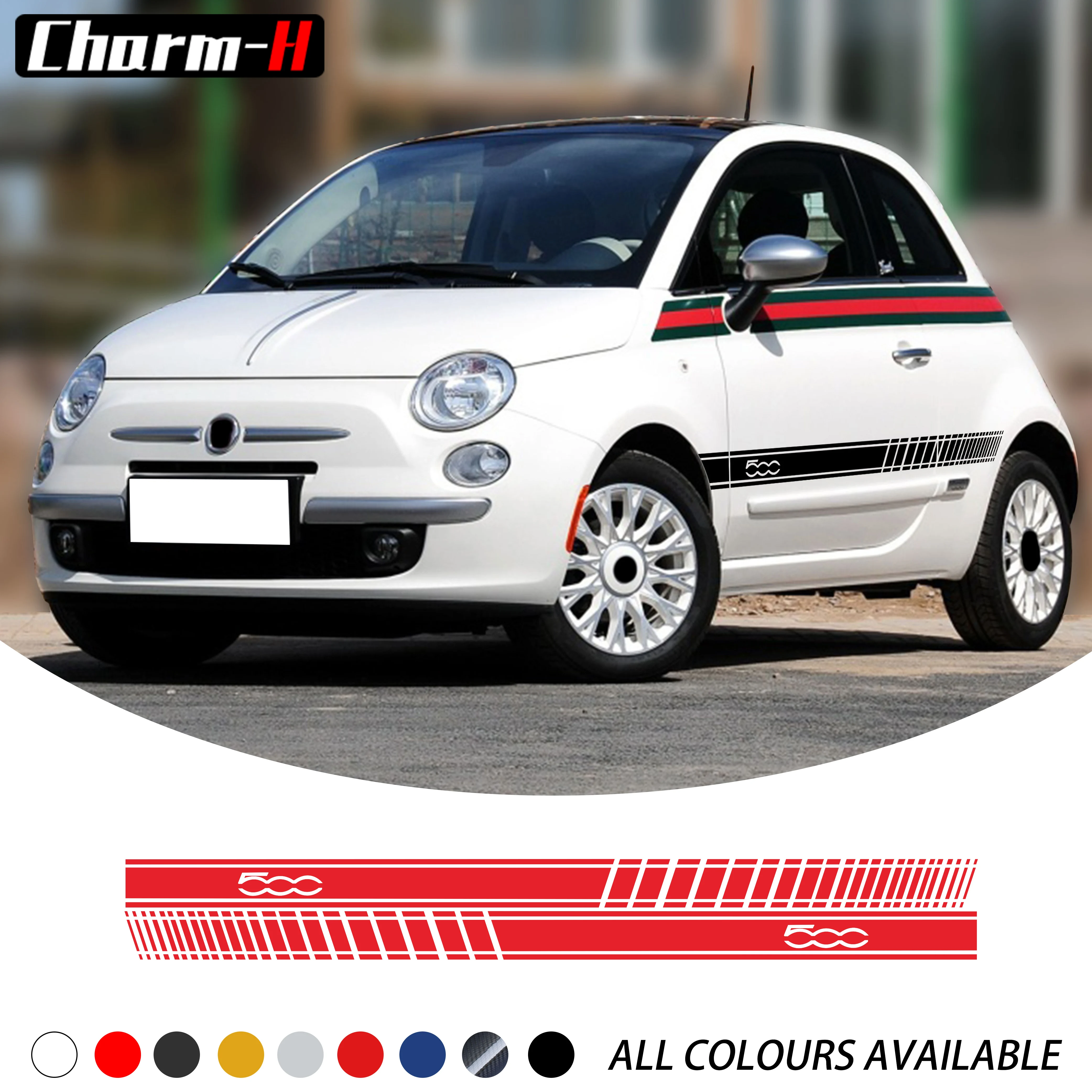 2 шт. автомобильный Стайлинг рокер двери в полоску Стикеры s для Fiat 500 Abarth сбоку юбка наклейка Графический Стикеры аксессуары