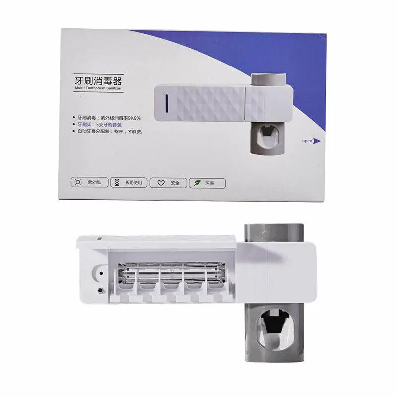 

Auto Automatic Toothpaste Dispenser + 5 Toothbrush Holder Set Wall Mount Stand