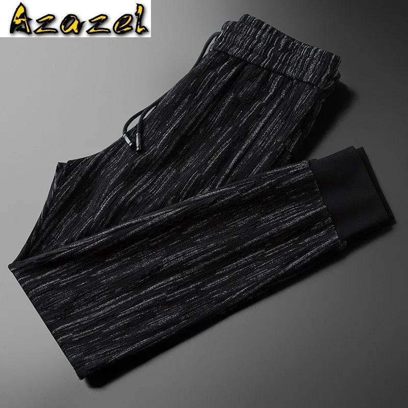 Azazel Autumn Mens Pants High Quality Yarn Dyed Casual Sport Men's Trousers Fashion Elastic Waist Slim Fit Man Pants Size 38
