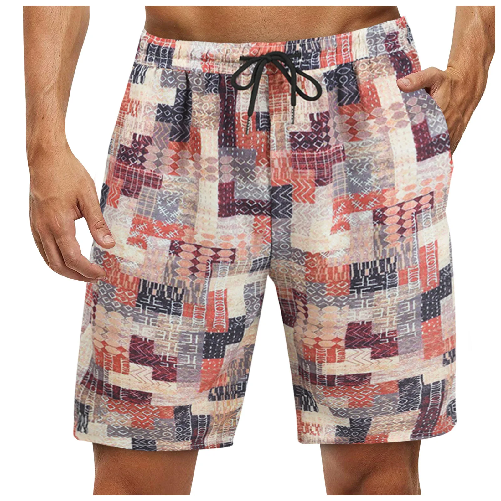 

Plaid Print Men's Shorts Casual Drawstring Pocket Beach Shorts Summer Swim Trousers Mens Board Shorts