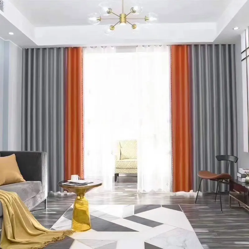 

bedroom curtains room curtains Wallpaper Pure color stitching silk-proof blackout curtain finished (Single piece)