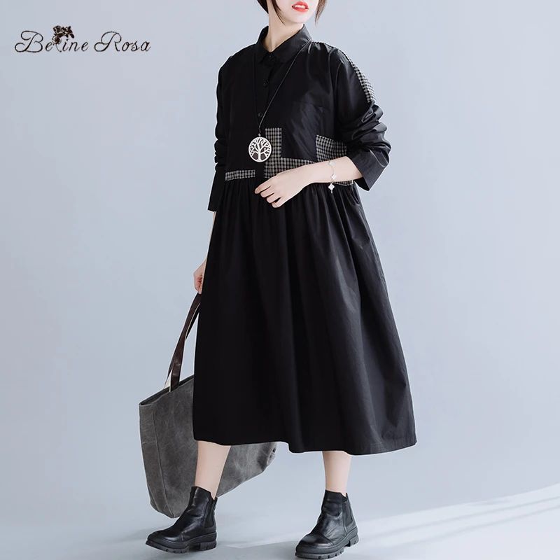 BelineRosa/Европейский Повседневный стиль женская блузка платье в клетку с длинными