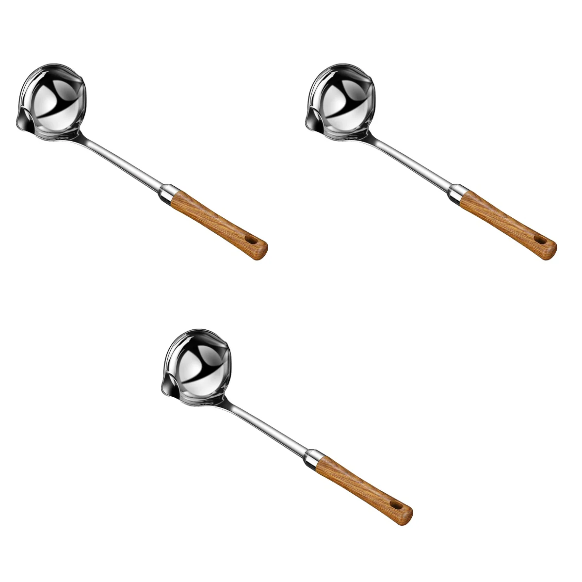 

3 pcs Stainless Steel Hot Pot Spoon Oil Filter Spoon Soup Spoon (Wood color)