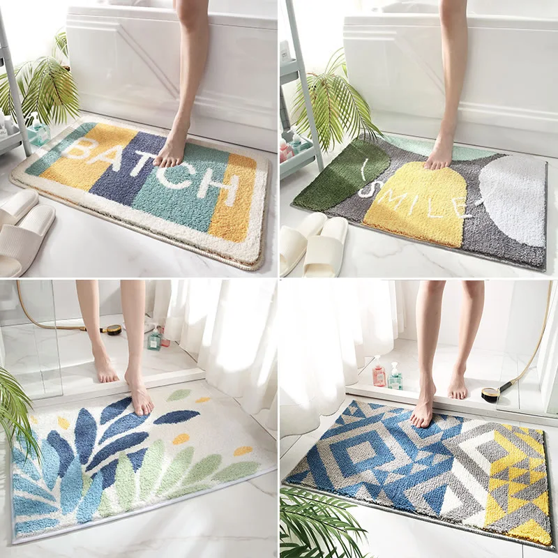 

New Thickened Flocking Bath Mat Modern Home Decoration Door Mat Large Capacity Absorbent Foot Mat Non-slip Bathroom Carpet