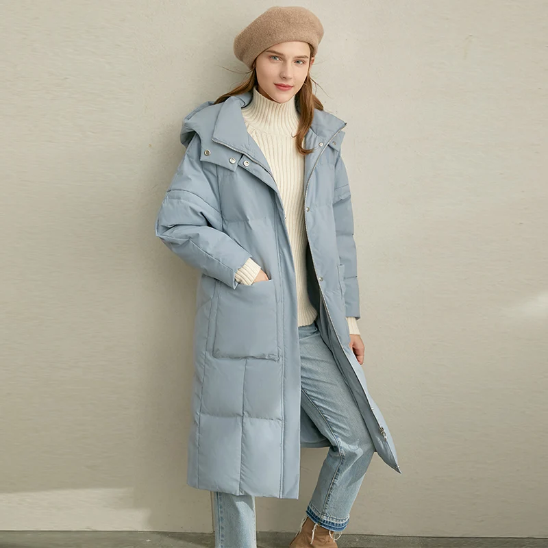 Amii корейской утки из мультфильма пуховик длинный пуховик женская новая зимняя пальто длиной по колена с капюшоном теплые сапоги в молодежном куртка - Цвет: Gray blue