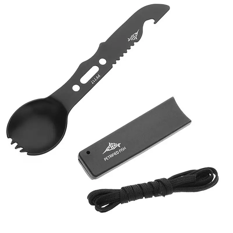 

Multifunctional Camping Tableware Spoon Fork Cutter Portable Whistle Bottle Opener Picnic Tool