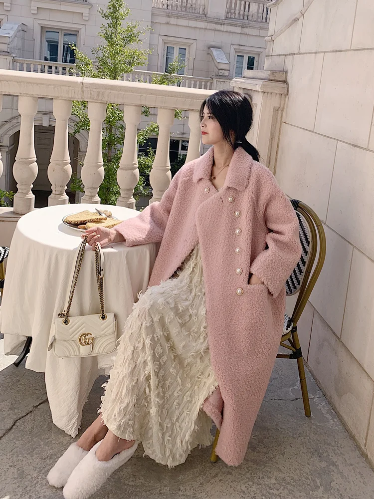 Lambwool Shirling Furry Shearing Jacket Women Real Fur Coat Female Long Winter Clothes Korean Vintage Wool Coats Tops Hiver | Женская