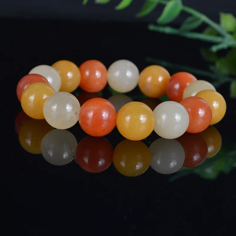 

13mm Natural Colorful Jade Bracelet Women Real Chinese Golden Silk Jades Stone Bead Elastic Beaded Lucky Amulet Bracelets Bangle
