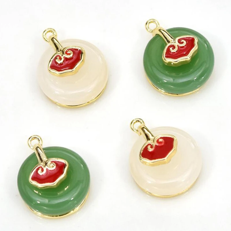 

Natural Stone Charms Pendant Green Donglin White Jade Safe Button Auspicious Ruyi 2pcs/lot Handmade Earrings Jewelry Accessorie
