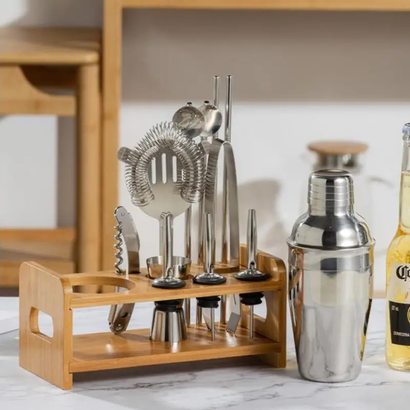 

2020 Top Seller Cocktail Set 13 Piece Stainless Steel Cocktail Shaker Set with Bamboo Stand Bartender Kit Home Bar Set
