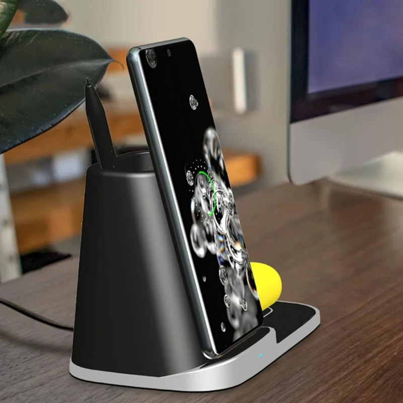 

Premium 4 in 1 10W Wireless Charger Stand Holder For Samsung Galaxy Watch/Buds iPhone Mobile Phones with Desk Pencil Organizer