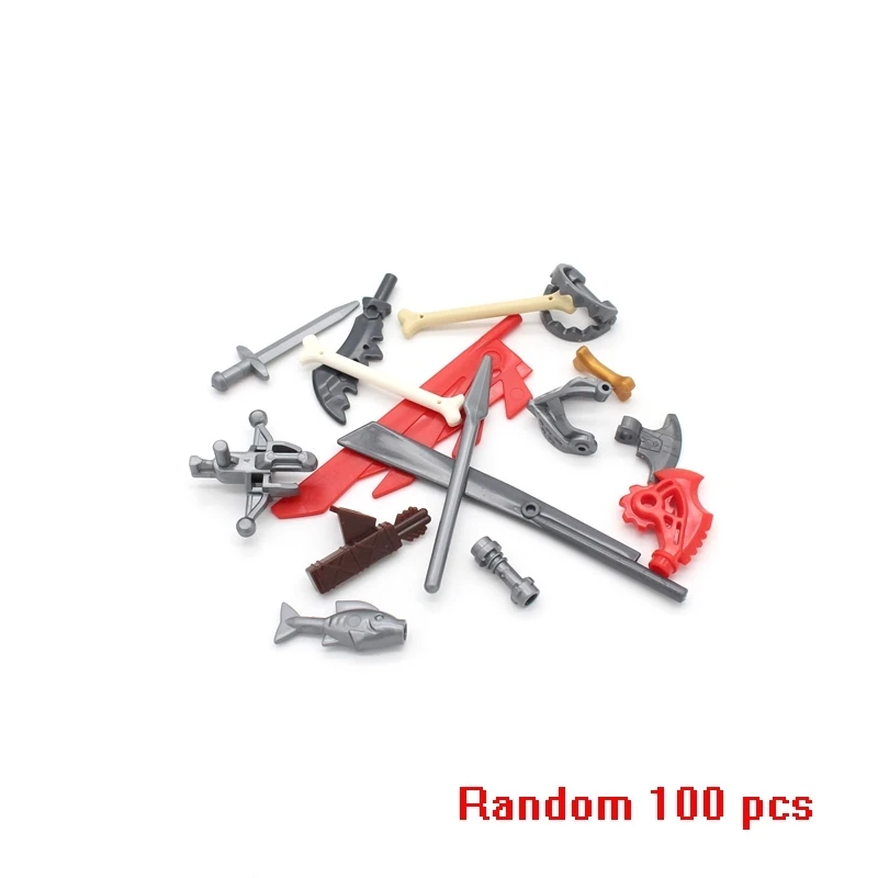 random 100 pcs Moc, нож, меч, копье, топор, кость, сделай сам, креативное здание, просветляющий блок, блоки, части, наборы, совместимые со сборками частиц - Цвет: random 100 pcs