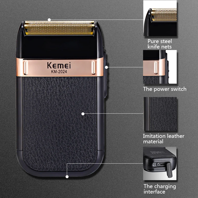 KEMEI новый станок для бритья USB зарядка поршневой двойной сетки золотой и